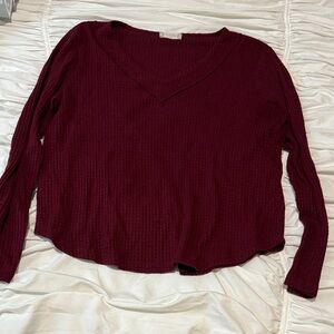 Altar'd State medium maroon long sleeve waffle top womens v neck